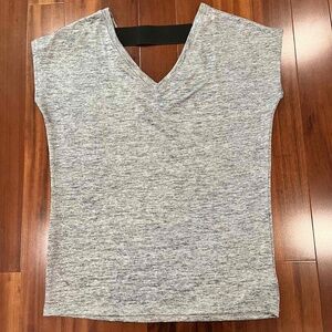 Stella & Dot Gray Sleeveless TShirt Top‎ Shimmer V Neck Heathered Metallic Sz L